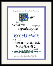 "Custom ""Excellence"", Motivational Gift, Free Personalizing, Reward Success, Hand Lettered Print, [Rofessionally Matted & Framed, 8""x10" - thumbnail 1