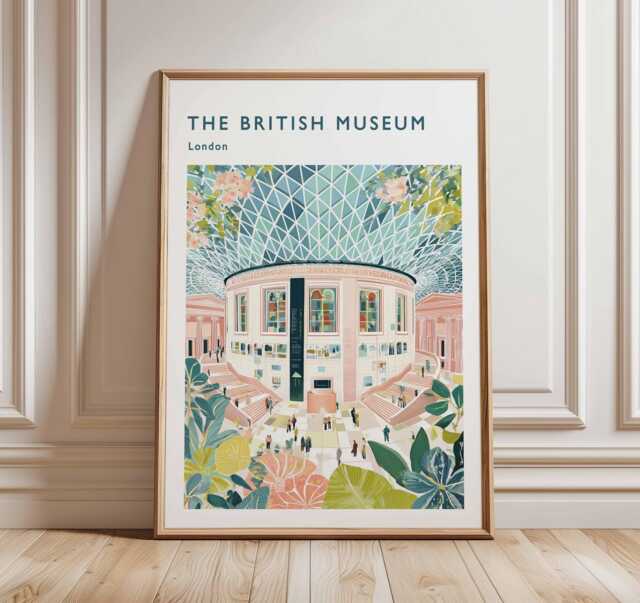 British Museum Travel Poster London Landmark Art Print - image 1