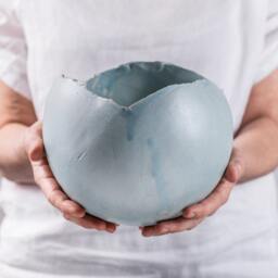 x-Large Sky Blue Ceramic Handmade Planter Pot, Extra Large Succulent Indoor Planter, Ball Shape Housewarming Gift - thumbnail 2