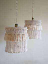 Boho Fringe Chandelier - Macrame Pendant Light Tassel Home Decor Ceiling Lighting Cotton Lampshade