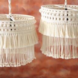 Boho Fringe Chandelier - Macrame Pendant Light Tassel Home Decor Ceiling Lighting Cotton Lampshade - thumbnail 3
