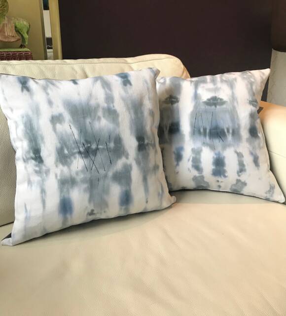 White Denim, Blue & Grey Hand Dyed With Stitch Detail, Set Of 2 - image 1