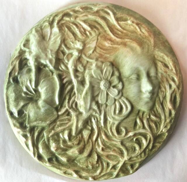 Green Maiden Wall Hanging/Green Lady/Garden Fairy Plaque/Flora Art/Round Decor/Earth Mother/Gaia in Art/Glastig/Scottish Foklore/Faun - image 1