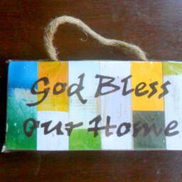 "Wood Sign ""God Bless Our Home"" Rustic Reclaimed Handmade Wooden Pallet Wall Hnging Home Decor Custom Hand Painted/Gift 10""x4.75" - thumbnail 2