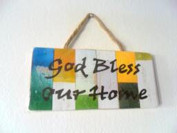 "Wood Sign ""God Bless Our Home"" Rustic Reclaimed Handmade Wooden Pallet Wall Hnging Home Decor Custom Hand Painted/Gift 10""x4.75"