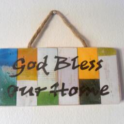 "Wood Sign ""God Bless Our Home"" Rustic Reclaimed Handmade Wooden Pallet Wall Hnging Home Decor Custom Hand Painted/Gift 10""x4.75" - thumbnail 3