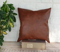 Alvaro Brown Old Look Pattern Faux Leather Pillow Cover/Scandinavian Home Decor/Housewarming Gift-1Qty - thumbnail 1