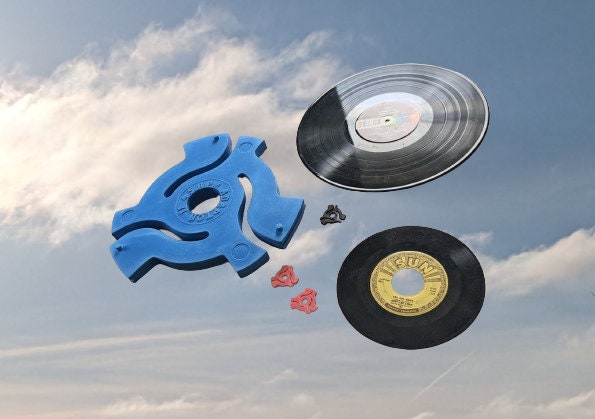 Blue Pop Art 45 Adapter Sculpture, Handmade Vinyl Record Wall - image 1