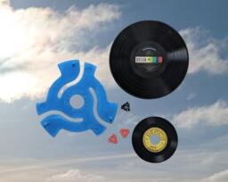 Blue Pop Art 45 Adapter Sculpture, Handmade Vinyl Record Wall - thumbnail 3
