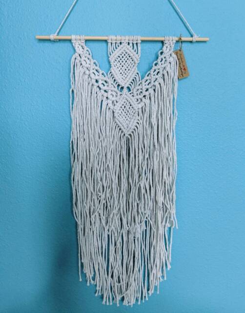 White Macrame Diamond Weave Wall Hanging - image 1