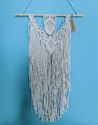 White Macrame Diamond Weave Wall Hanging - thumbnail 1