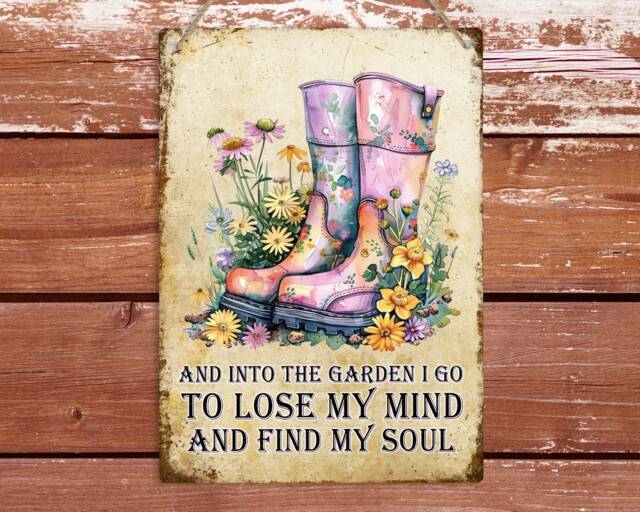 Into The Garden I Go Metal Tin Sign, Inspirational Gardening Wall Plaque, Gardener Woman Home Art Decor, Shed Patio Plant Lover Gift - image 1