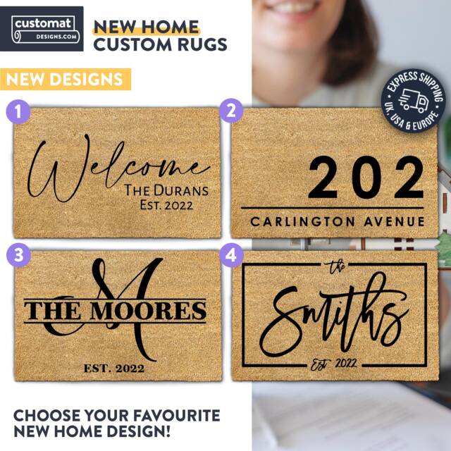 Custom New Home Welcome Mats - Personalized Rugs Housewarming Gifts Doormats Closing Gift Front Door Monogram - image 1