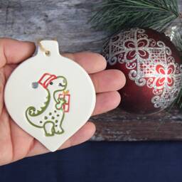Dinosaur, Christmas Dinosaur Tree Decoration, Handmade Ceramic Decoration, Xmas, Decor - thumbnail 3