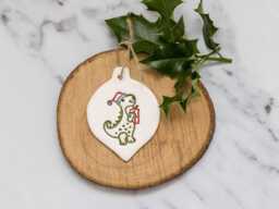 Dinosaur, Christmas Dinosaur Tree Decoration, Handmade Ceramic Decoration, Xmas, Decor - thumbnail 1