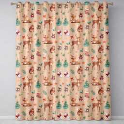 Christmas Reindeer Squirrel Gift Festive Elements On Beige Background Seamless Readymade Eyelet Ring Top Thermal 100% Blackout Curtains - thumbnail 2