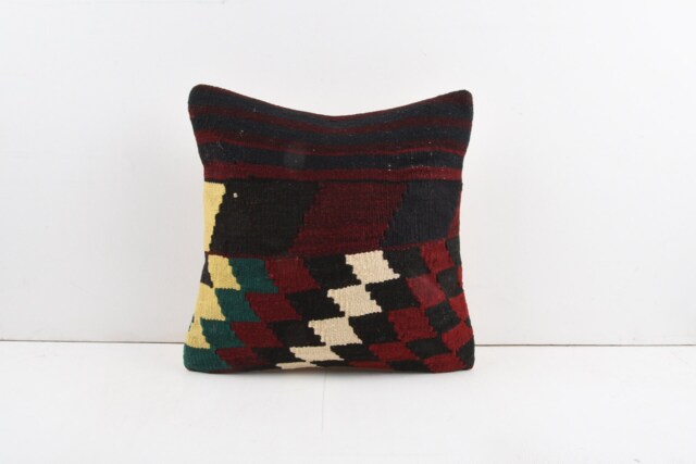 Vintage Turkish Kilim Pillow Cover Handwoven Wool Throw - 16x16 - image 1