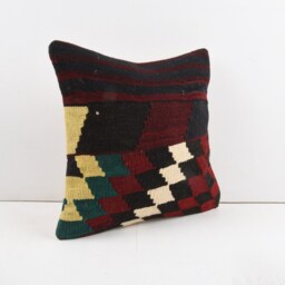 Vintage Turkish Kilim Pillow Cover Handwoven Wool Throw - 16x16 - thumbnail 2