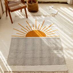 Handmade Rising Sun Rug 4x6 Block Printed Cotton Dhurrie - thumbnail 4