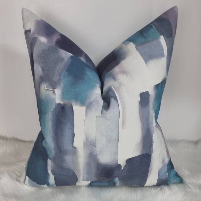 John Lewis Livia Peacock Blue Abstract Brushstroke Design Fabric Cushion Cover - Decorative Throw Pillow - image 1