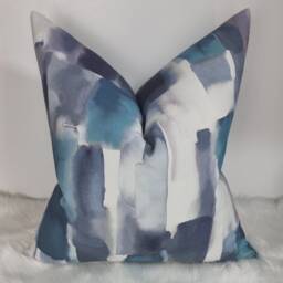 John Lewis Livia Peacock Blue Abstract Brushstroke Design Fabric Cushion Cover - Decorative Throw Pillow - thumbnail 1