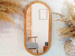 Brown Oval Wall Mirror - Boho Wooden Decor, Housewarming Gift For Women - thumbnail 1