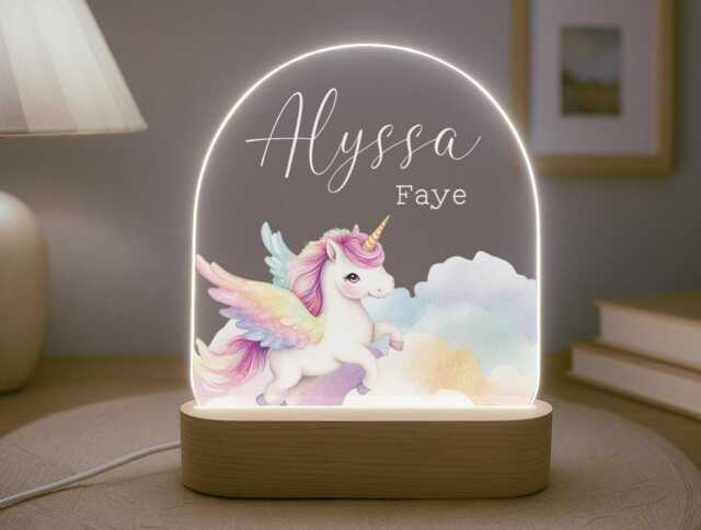 Personalised Children's Cute Unicorn Night Light - Birthday Girl Gift Bedroom Decor Theme Girls - image 1