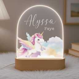 Personalised Children's Cute Unicorn Night Light - Birthday Girl Gift Bedroom Decor Theme Girls - thumbnail 2