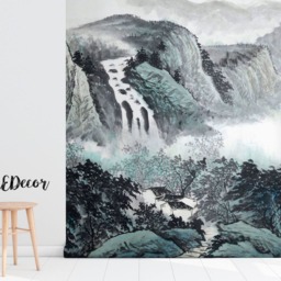 Ink & Wash Landscape Painting Wall Mural, Chinoiserie, Art, Mountains, Waterfall, Nursery Wallpaper, Peel & Stick, Self Adhesive #33 - thumbnail 2