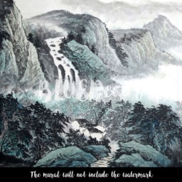 Ink & Wash Landscape Painting Wall Mural, Chinoiserie, Art, Mountains, Waterfall, Nursery Wallpaper, Peel & Stick, Self Adhesive #33 - thumbnail 3