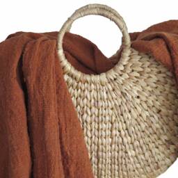 Handwoven Burnt Orange Throw Blanket 94x47, Dark Amber King Throws, Ginger Throw, Woven Bed Coverlets, Wrap, Royal - thumbnail 2