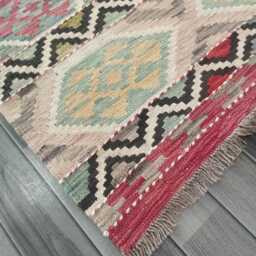 Multicolour Wool Runner, Handmade Artisan Afghan Turkish Persian Qashqai Moroccan Navajo Flatweave, Natural Kilim Rug 241x86 cm - thumbnail 4