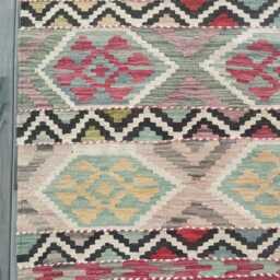 Multicolour Wool Runner, Handmade Artisan Afghan Turkish Persian Qashqai Moroccan Navajo Flatweave, Natural Kilim Rug 241x86 cm - thumbnail 2