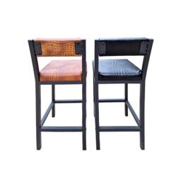 Embossed Crocodile Leather Counter Stool - Black Steel Frame - Fpbk - thumbnail 4