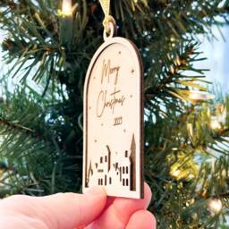Christmas 2025 2026 Ornament, Tree Holiday Keepsake Year Snowglobe Wooden Cabin Mountain Ornament - thumbnail 2