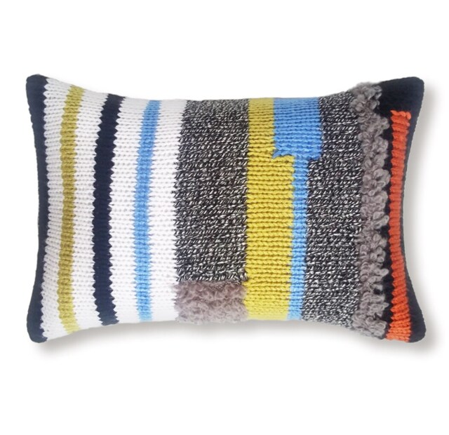 Multi-Color Knit Pillow Cover Black White Mustard Yellow Orange Azure Blue Taupe Grey 12 X 18 Inch Wool Cotton Whimsical Melange Texture - image 1