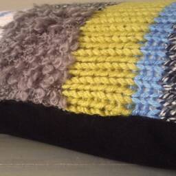 Multi-Color Knit Pillow Cover Black White Mustard Yellow Orange Azure Blue Taupe Grey 12 X 18 Inch Wool Cotton Whimsical Melange Texture - thumbnail 3