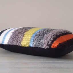 Multi-Color Knit Pillow Cover Black White Mustard Yellow Orange Azure Blue Taupe Grey 12 X 18 Inch Wool Cotton Whimsical Melange Texture - thumbnail 2