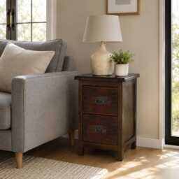 Wooden Bedside Cabinet 2 Drawer Nightstand Side Table With Metal Handles - thumbnail 3