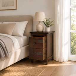 Wooden Bedside Cabinet 2 Drawer Nightstand Side Table With Metal Handles