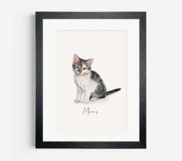 Custom Cat Portrait, Watercolour Pet Illustration, Drawing, Portrait From Photo, Memorial, Framed Print, Christmas Gift - thumbnail 1