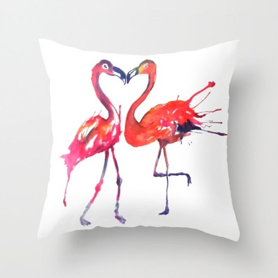 Two Flamingos Kissing, Flamingo Kiss Pillow, Pink Decor, Love, Heart, Love