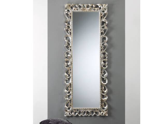 Classic Baroque Long Antique Silver Leaf Mirror Made in Italy - Large Louis Xiv Style Mirror Italian Hallway Carved Victorian #8061 - image 1