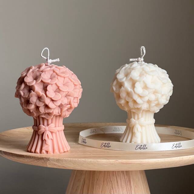 Flower Bouquet Candle - Sculptural Soy Wax Pillar - image 1