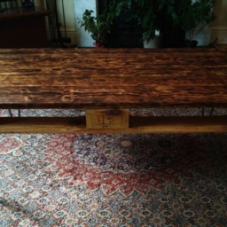 Charred Wood Upcycled Pallet Coffee Table in Burnt Style & Farmhouse Unique Made With Salvaged Industrial Hairpin Legs - thumbnail 2