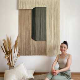 "Contemporary Fiber Wall Art, Extra Large Layered Macrame Hanging, Sage Green Textile Tapestry, Luxury Yarn Decor, Artwork ""Monolith" - thumbnail 2