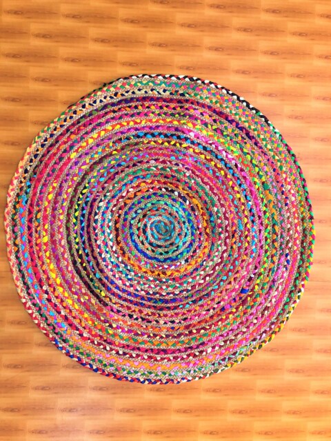Jute & Cotton Multi Chindi Braid Rug, Hand Woven Reversible Rugs - image 1