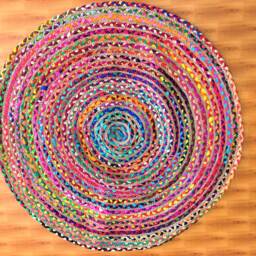 Jute & Cotton Multi Chindi Braid Rug, Hand Woven Reversible Rugs - thumbnail 3