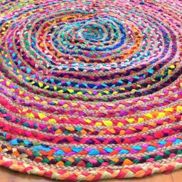 Jute & Cotton Multi Chindi Braid Rug, Hand Woven Reversible Rugs - thumbnail 2