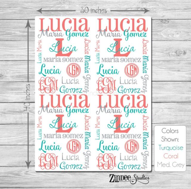Monogram Blanket - Turquoise Grey Coral - Personalized Blanket For Boy Or Girl Receiving Blanket Baby Shower Gift, Swaddle Monogrammed